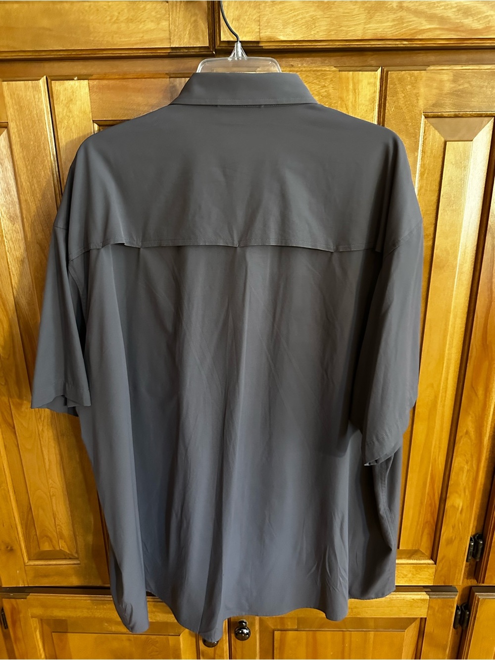 Poncho Short-Sleeve Casual Button-Down Shirt in Taupe - Picture 2 of 5
